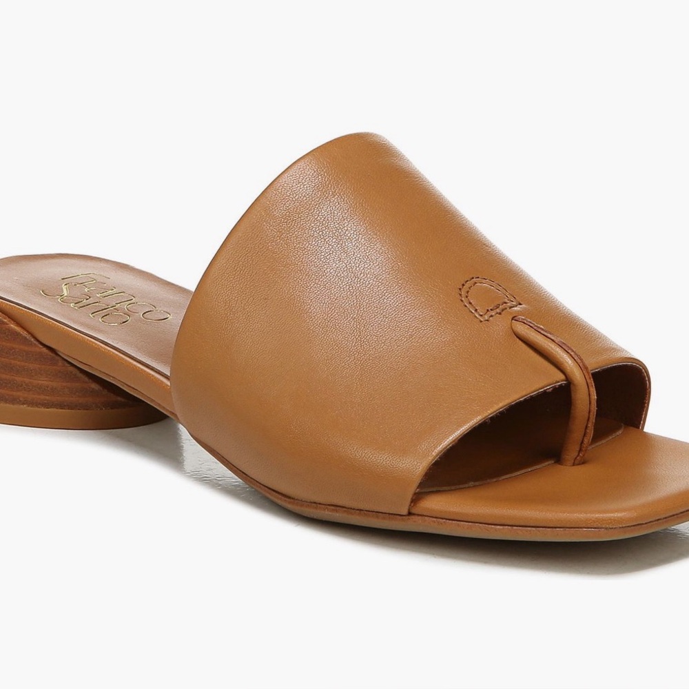 Sz 8 Franco Sarto Tan Leather Toe-Ring Slide Sandals